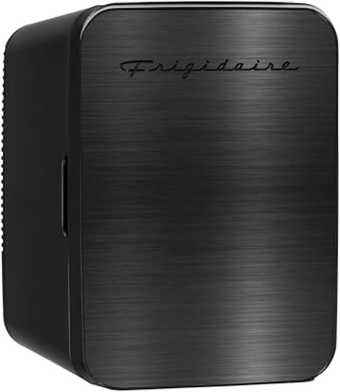 Frigidaire Mini Personal Fridge Cooler, Countertop, Holds Up to 10L/15 Cans, Brushed Black Stainless Rugged Design, Portable for Skincare, Makeup, Car, Office, Bedroom, Dorm Room, or Cabin by Unknown