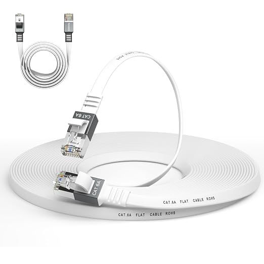 Cat 6a Ethernet Cable 25 Ft, Durable Flat Internet Network LAN Cable by Smolink
