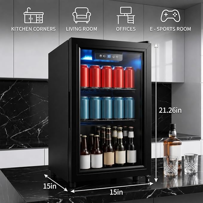 Dawmilon 1.8 Cu.Ft Mini Fridge, 70 Can Beverage Refrigerator, Compact Drink Fridge with Glass Door, Adjustable Shelves, Temperature Control, Beverage Cooler for Soda Beer Wine Dorm Office Bedroom - Image 3