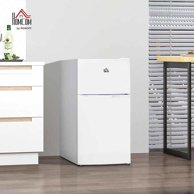 HOMCOM 3.2 Cu.Ft Mini Fridge with Freezer Double Reversible Door White | Compact Refrigerator, Adjustable Thermostat, Shelf, for Bedroom Dorm Home Office, Energy Efficient - Image 2