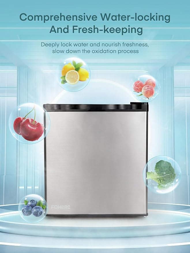 Mini Fridge with Freezer for Office, 1.6 Cu.ft Compact Mini Refrigerator Drinks for Bedroom, Energy Saving 7-Level Adjustable Thermostat, Small Refrigerator for Dorm, Hotel, Stainless Steel - Image 4