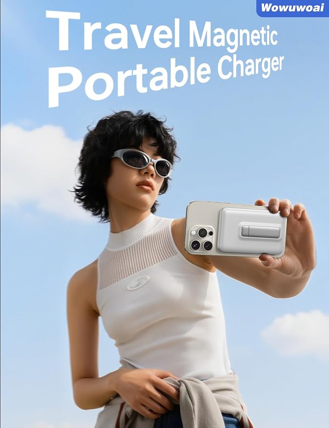 for Magsafe Portable Charger, 10000mAh Wireless Power Bank with Stand, USB C PD 20W Fast Charging Powerbank, Magnetic Battery Pack Compatible for iPhone 17/16/15/14/13/12 Series - White - Image 5