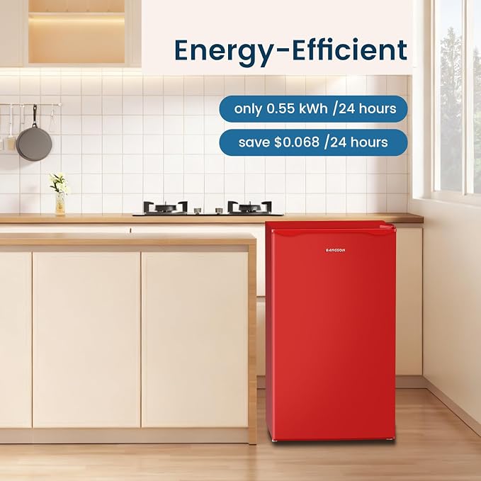 Mini Fridge with Freezer 3.2 Cu.Ft for Bedroom and Office Red | Single Door, Small Refrigerator, Energy-efficient, Low Noise, Mini fridge for Dorm - Image 5