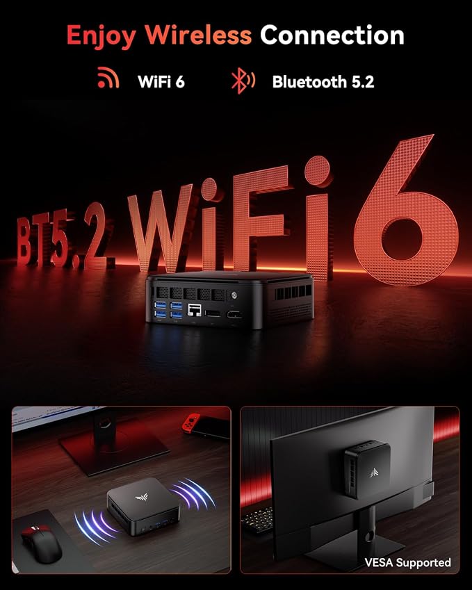 KAMRUI E3B Mini PC, AMD Ryzen 5 7530U, 16GB LPDDR4X, 512GB SSD | Up to 4.5GHz, Mini Gaming PC, Triple 4K display, USB-C, WiFi 6, Bluetooth 5.2, M.2 SSD, Compact Desktop Computer - Image 7