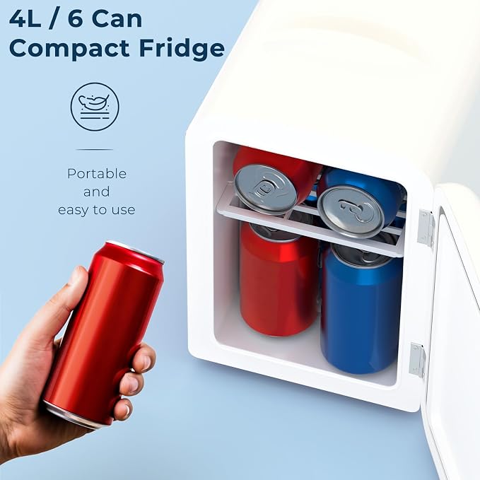 Antarctic Star 4L/6 Cans Compact Refrigerator,Portable Mini Fridge Skin Care,Cooler and Warmer for Bedroom,Car,Office & Dorm, Small Cooler for Cosmetics/Beverage/Food,WHITE - Image 4