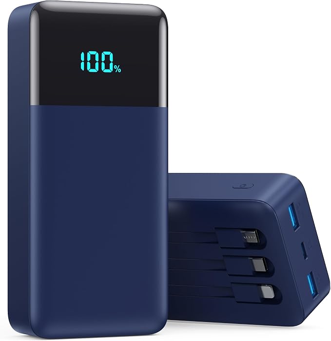 Portable Charger 50800mAh Power Bank with 3 Built in Cables,25W PD QC4.0 Fast Charging USB C Battery Pack,6 Outputs 2 Inputs Travel Essentials Phone Charger for iPhone 17/16/15,Google,Android,Blue by AONIMI