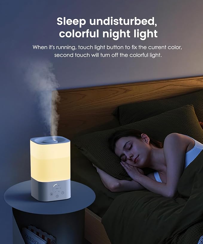 Humidifiers for Bedroom Home, 3.5L Top Fill Air Cool Mist Humidifiers for Baby Large Room Indoor Plants Nursery, Night Light, White - Image 6