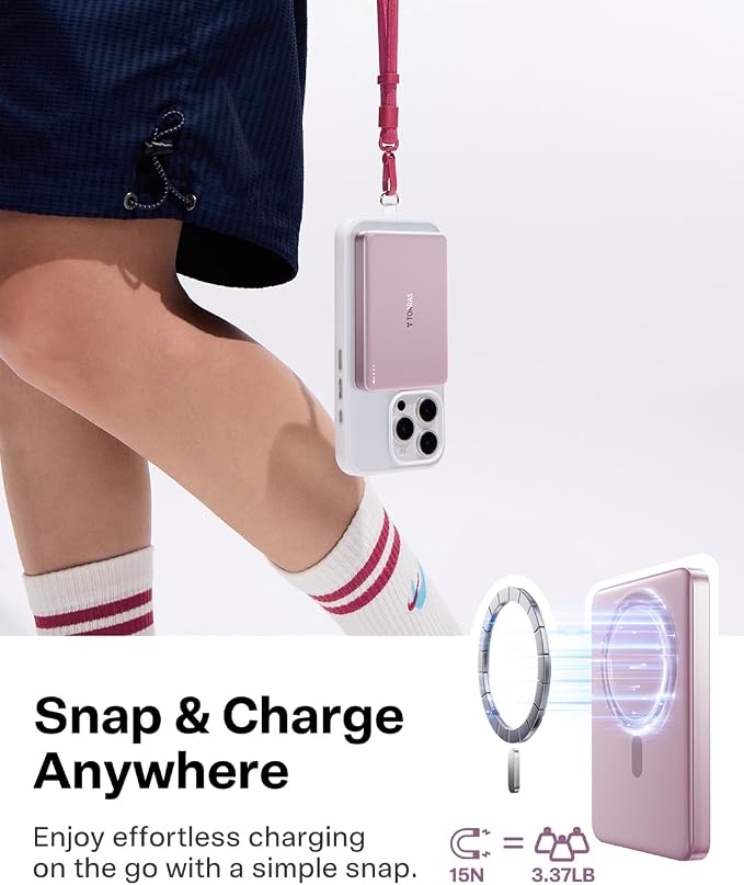 TORRAS MiniMag Power Bank,Ultra-Slim 10,000mAh Magnetic Wireless Portable Charger, 22.5W Fast Charging iPhone Air Magnetic Battery Pack Designed for iPhone 17 Pro Max/17 Pro/Air/16/15/14/13/12, Pink - Image 5