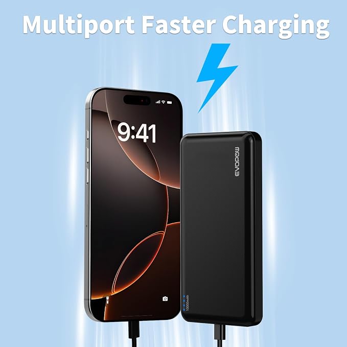 2 Pack Portable Charger, Slimmer 10000mAh Power Bank, USB C in&Out Fast Charging Battery Pack, Portable Power Bank for iPhone 16 15 14 13 12 Tablet Samsung S23 S22 Pixel and Heated Vest (Black) - Image 3