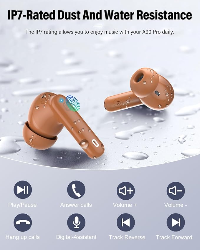 Wireless Earbuds, Bluetooth 5.4 Headphones Bass Stereo/Clear Calls, Brown | Ear Buds with Noise Cancelling Mic LED Display in Ear Earphones IP7 Waterproof 36H Bluetooth Earbuds for Phones/Sport/Laptop - Image 8