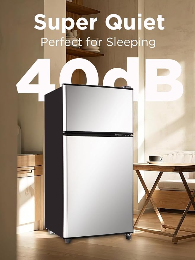 F.W.WOOLWORTHS 3.5 Cu.Ft Refrigerator with Freezer | Compact Fridge with 2 Doors for Office, Kitchen, Dorm and Bedroom, 7 Level Temp Adjustable Thermostat, Silver - Image 5