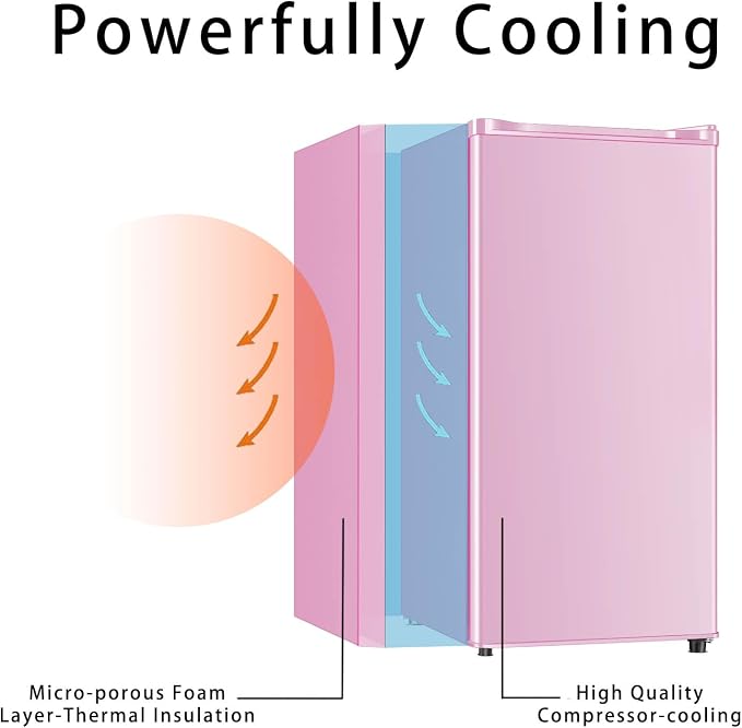 Seaoola Mini Fridge with Freezer, Single Door 3.1 Cu.Ft, Compact Mini Refrigerator, LED Light, Adjustable Thermostat, Removable Glass Shelves, Small Refrigerator for Dorm/Office/Bedroom(Pink) - Image 5