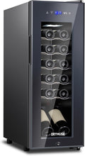 12 Bottle Mini Wine Fridge with Lock, Freestanding Compressor Wine Cooler Refrigerator, 10.7 Inch Wide Compact Wine Chiller with Glass Door, 41°F-64°F Digital Temperature Control, Black by ORYMUSE