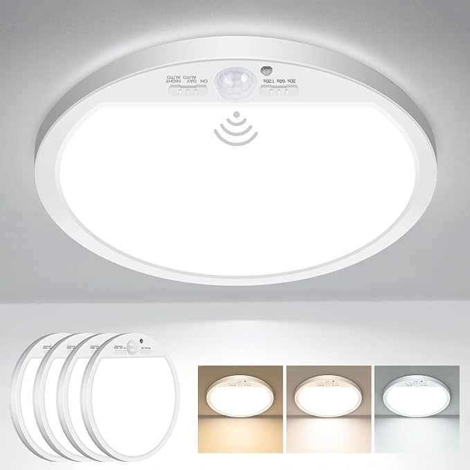 slochi 4Pack Motion Sensor Light Indoor Wired, 12 Inch 3000K/4000K/6500K Closet by CeilingLights