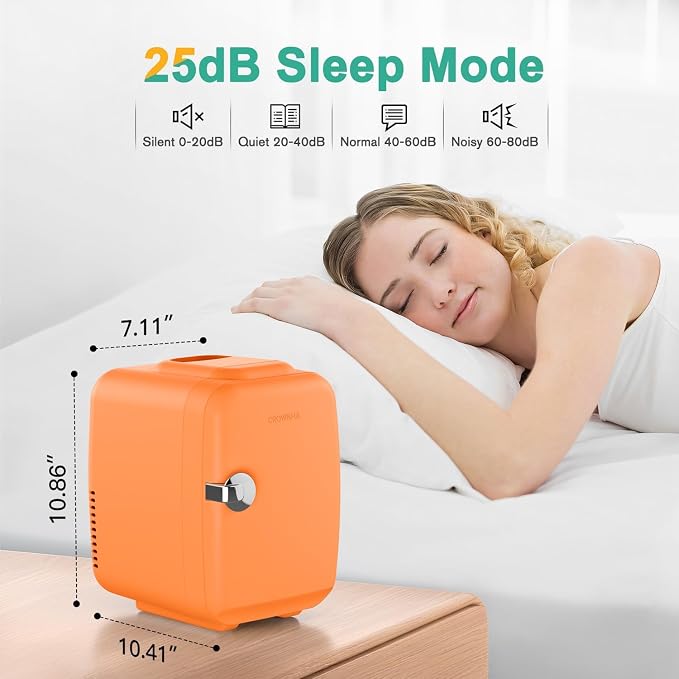CROWNFUL Mini Fridge, 4 Liter/6 Can Portable Cooler and Warmer Personal Refrigerator for Skin Care, Cosmetics, Beverage, Food,Great for Bedroom, Office, Car, Dorm(Orange) - Image 6