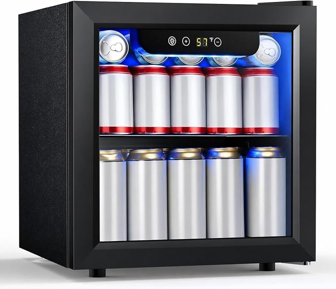 COWSAR Beverage Refrigerator, 50 Cans Wine Cooler, ETL Approved 1.3 Cu.ft Mini Fridge with Glass Door, Adjustable Shelves, Digital Temperature Freestanding Small Drink Fridge for Soda Beer or Wine by COWSAR