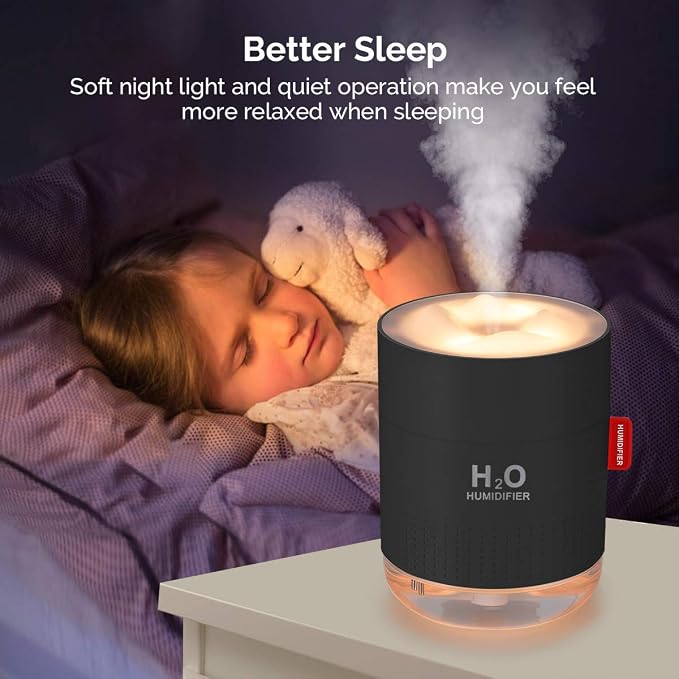 Portable Mini Cool Mist Humidifier, 500ml USB Personal Desktop Humidifier for Baby Bedroom Travel Office Home, Auto Shut-Off, 2 Mist Modes, Super Quiet (Black) - Image 3
