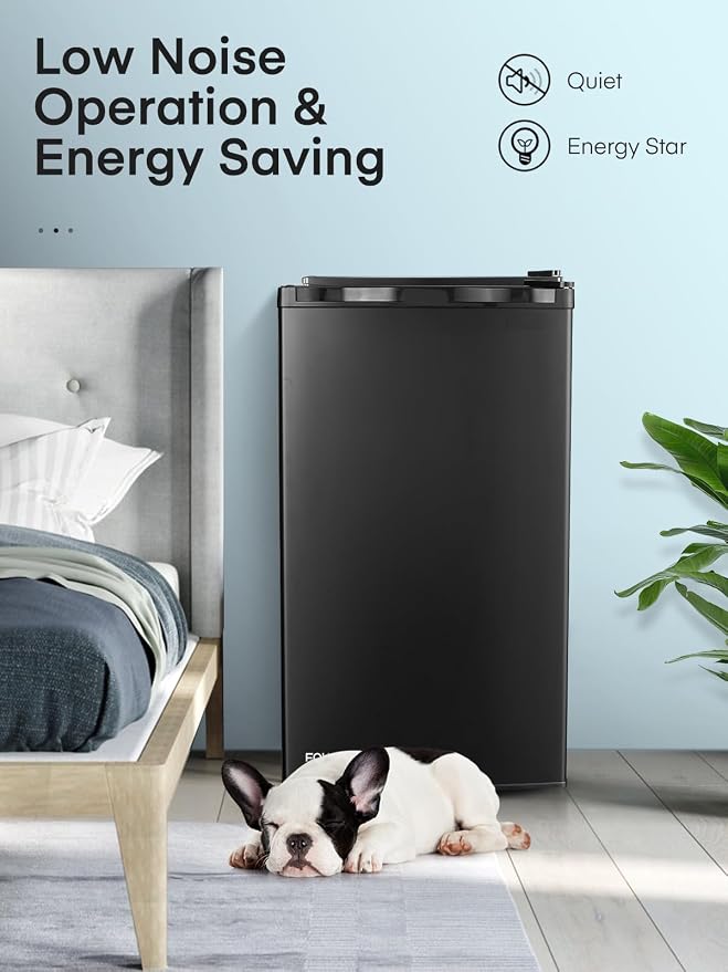 3.2 Cu. Ft Mini Fridge with Freezer, FOHERE Small Fridge with 7 Level Temperature Control, Removable Glass Shelves for Bedroom, Office, Dorm - Image 4