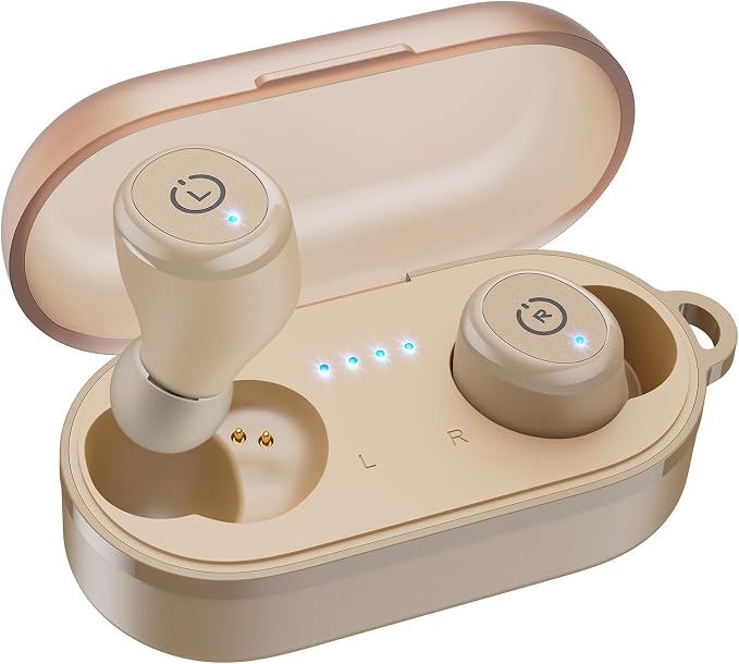 TOZO T10 Wireless Earbuds Powerful Bass Stereo Wireless Charging, APP, IPX8 | Waterproof, 55H Playtime, Ergonomic Design In Ear buds, App Customize EQ, Bluetooth 5.3 Headphones for Work, Travel, Khaki by TOZO