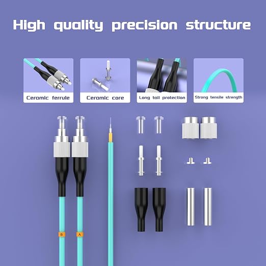 OM3 FC/UPC to ST/UPC Fiber Patch Cable 0.6Meters 2ft 10BG Multimode Duplex - Image 4