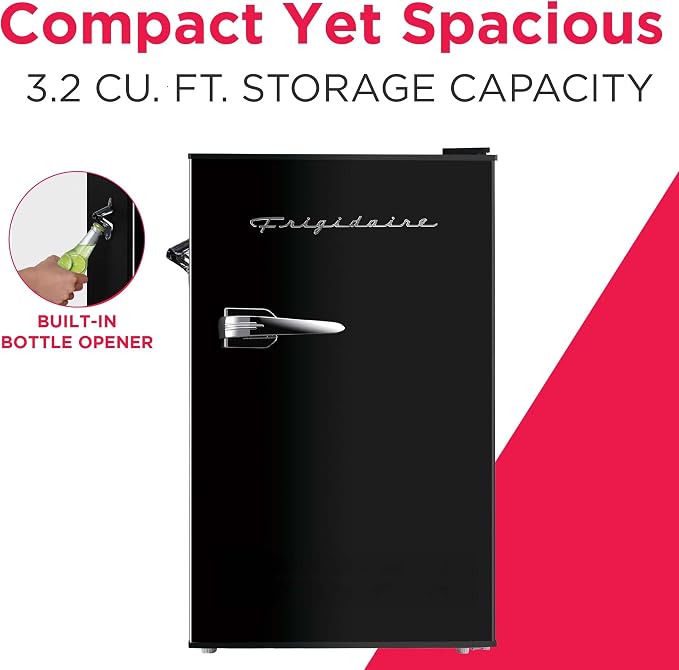 FRIGIDAIRE EFR376-BLACK 3.1 Cu Ft Black Retro Bar Fridge with Side Bottle Opener - Image 2