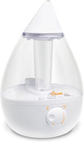 Crane White Teardrop Ultrasonic Cool Mist Humidifier, 1 Gallon Auto Shut-Off for Large Room, Baby Nursery, Bedroom Office, Clear & White by Crane