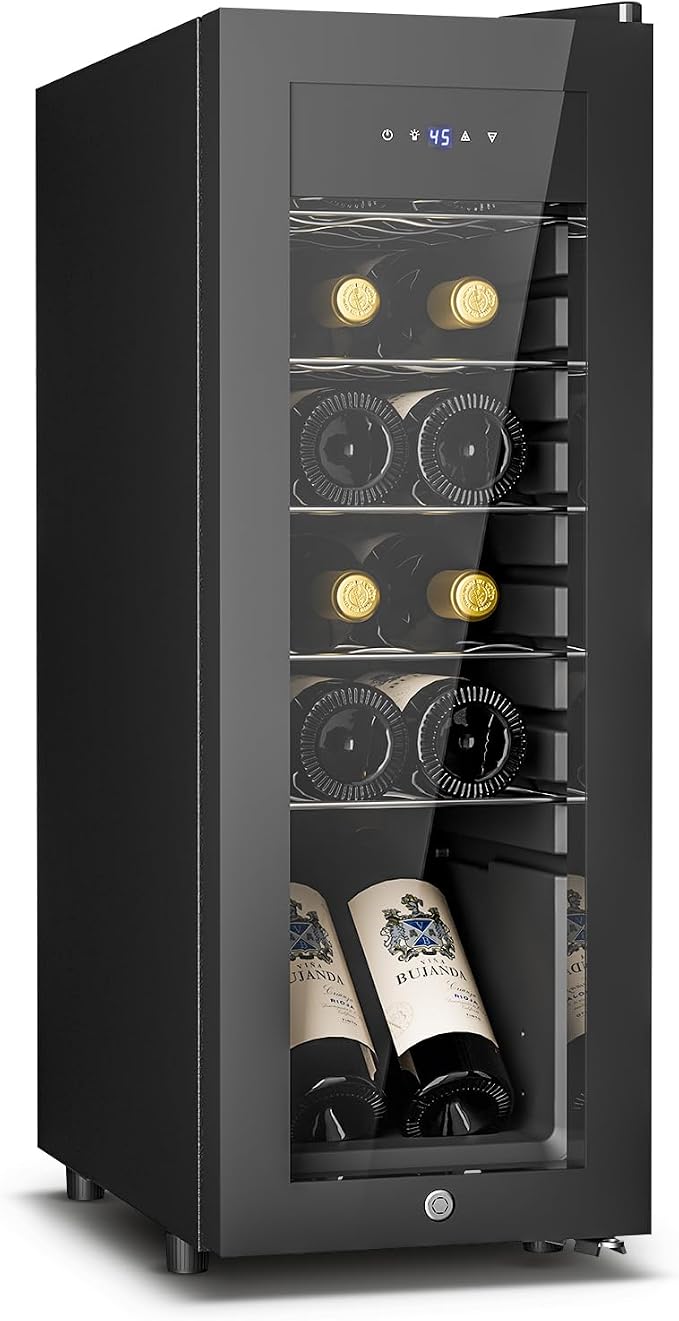 Feelfunn 12 Bottle Wine Cooler Refrigerator - Small Wine Fridge for Red, White, Champagne, Freestanding Wine Cellar with Glass Door & Digital Temperature Control for Home Bar, Office by Feelfunn
