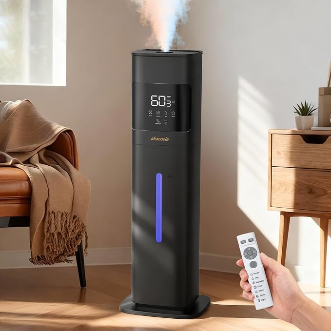 Warm & Cool Mist Humidifiers for Bedroom 500 sq ft, 2.1Gal/8L Humidifier Large Room with Essential Oil Diffuser, Top-Fill Large Room Humidifiers for Home Baby Nursery Plants Office by akacozie