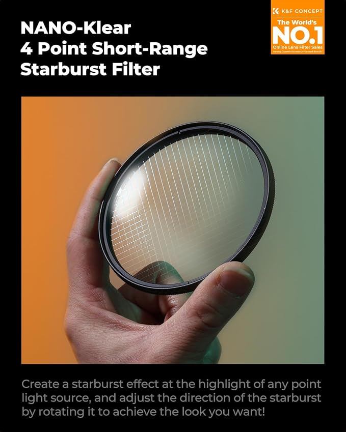 K&F CONCEPT 67mm Variable Short Line Star Lens Filter, Cross Screen Starburst - Image 2