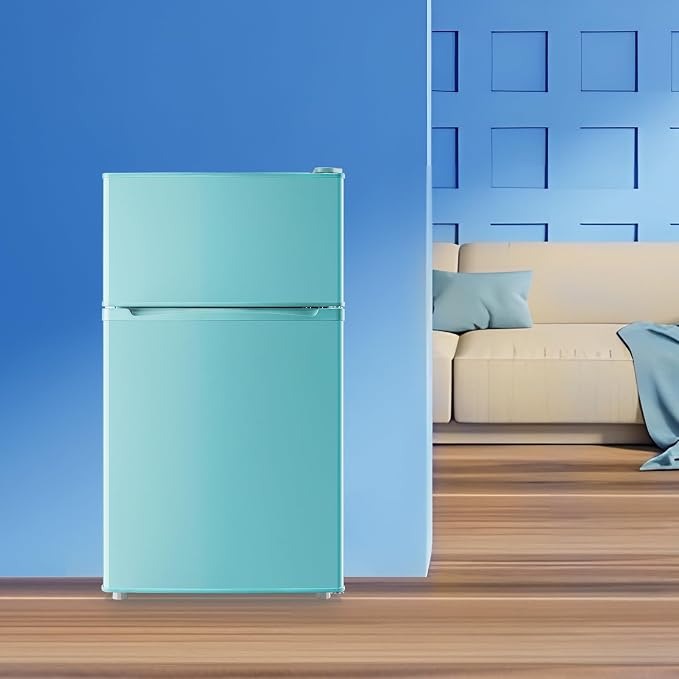 3.5 Cu.Ft Blue Mini Fridge With Freezer Compact Refrigerator for Dorm | Freestanding Fridge with 7 Level Adjustable Thermostat, Removable Shelves, Fast Cooling, Low Consumption - Image 9