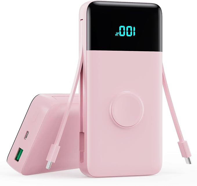 Portable Charger Power Bank 40800mAh with Built-in Cables,25W Fast Phone Charging Portable Battery Pack,5 Outputs Travel Essentials Outdoor External Battery for iPhone 17/16,Galaxy Android etc-Pink by LanLuk