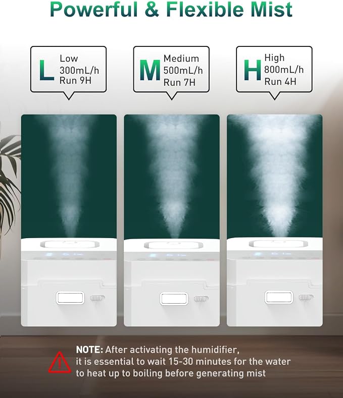 Mifasol Stainless Steel Humidifier, 3.3L Warm Mist Humidifiers for Bedroom, Easy Clean Steam Humidifiers for Home, Dishwasher Safe Humidifier Large Room, White - Image 6