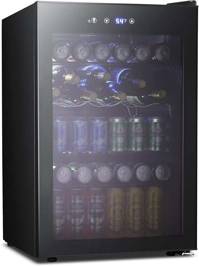 Kismile 4.5 Cu.ft Beverage Refrigerator and Cooler,145 Can Mini Fridge Glass Door with Digital Temperature Display for Soda,Beer or Wine,small Drink Dispenser Cooler for Home,Office or Bar (Black) | Capacity with digital temp control. Glass door for ea... by Kismile
