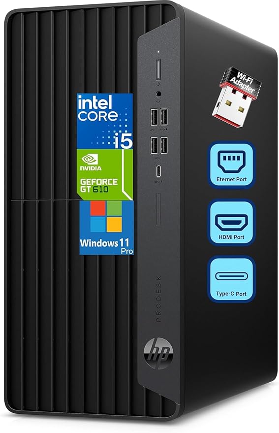 HP ProDesk 600 Desktop Computer, i5-10400F, 16GB RAM, 1TB SSD, GT 610 | Ideal for Office Work, Web Browsing, Remote work, and Everyday Multitasking; WiFi Adapter, Compact Design with Win 11 Pro by Unknown
