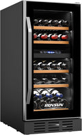 ROVSUN 15 Inch Dual Zone Wine Fridge, 26 Bottle Wine Cooler Refrigerator | 41-64°F, Stainless Steel Handle, LED Light, Built-in or Under Counter or Freestanding Wine Refrigerator for Home/Bar/Kitchen by ROVSUN
