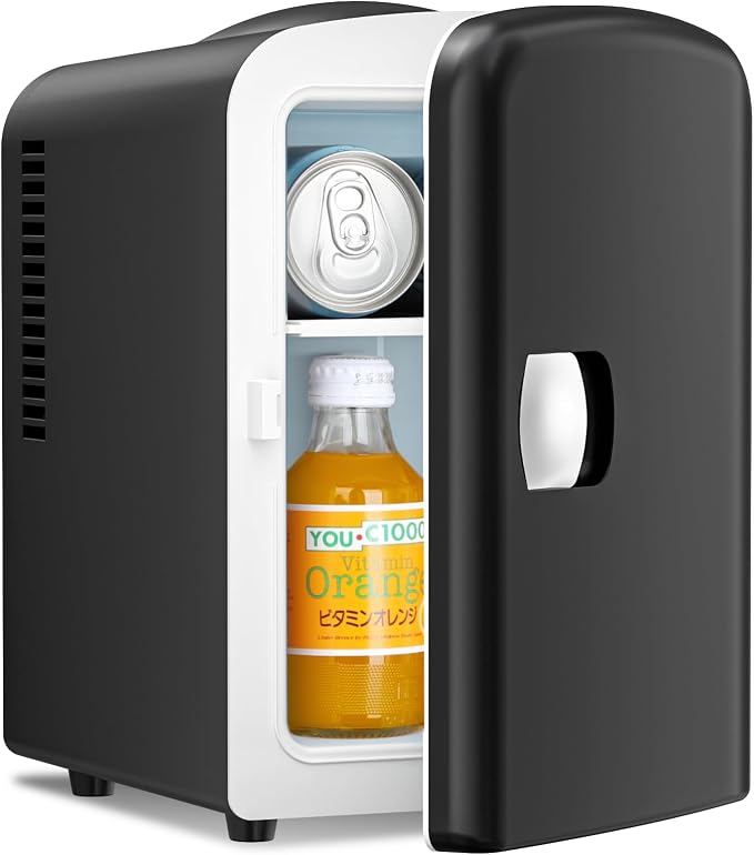 Antarctic Star Compact Refrigerator, Portable Mini Fridge, Skin Care 4L Capacity/6 Cans, for Bedroom, Car, Office & Dorm, Small Cooler for Cosmetics, Beverage and Food, Black by AntarcticStar