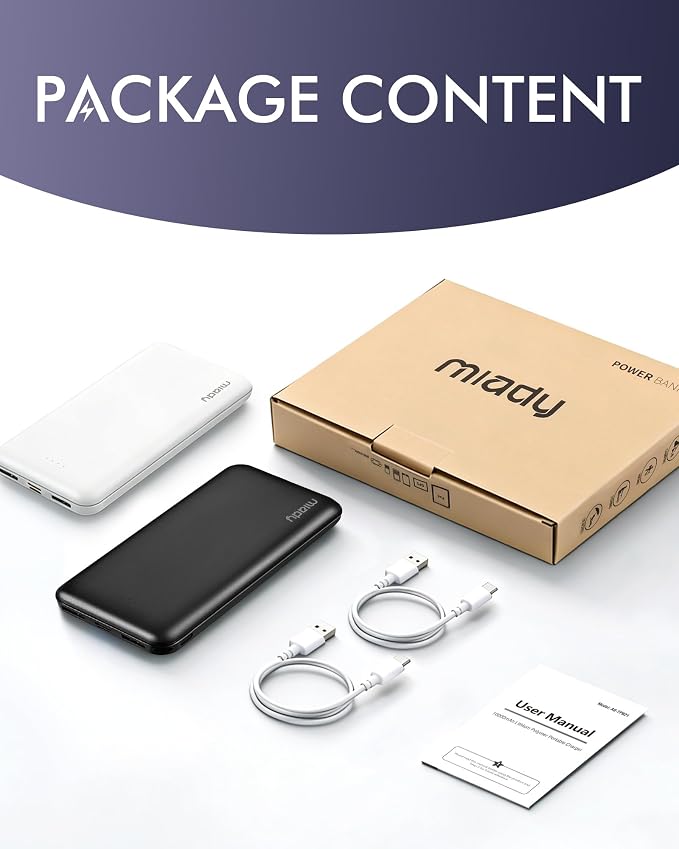 Miady 2-Pack Portable Charger, Slim 10000mAh Power Bank Travel Battery Pack 3 Outputs 2 Inputs Compatible with iPhone 17/16/15/14/13 Galaxy S24/22 iPad Android etc (Black+White) - Image 8