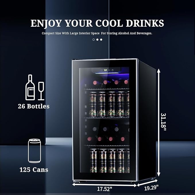 Antarctic Star Wine Cooler Mini Fridge Drink Refrigerator 3.1 Cu.Ft | Small beer and soda cellar with 26 bottle capacity, clear glass door, Freestanding, for home and bar - Image 2