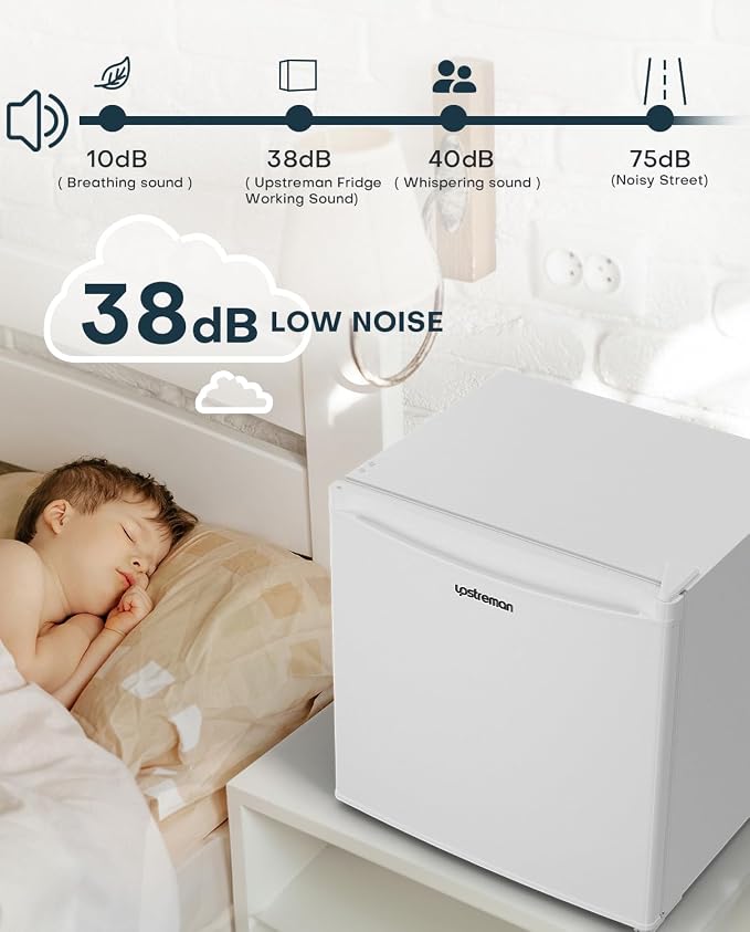 Upstreman 1.7 Cu.ft Mini Fridge with Freezer, White-FR17 | Dorm Essentials, Adjustable Thermostat, Energy Saving, Low Noise, Compact Refrigerator for Dorm, Office, Bedroom - Image 5