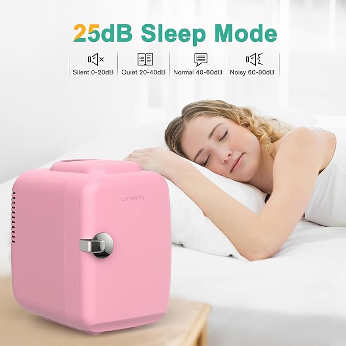 CROWNFUL Mini Fridge, 4 Liter/6 Can Portable Cooler and Warmer Personal Refrigerator for Skin Care, Cosmetics, Beverage, Food,Great for Bedroom, Office, Car, Dorm, ETL Listed (Pink) - Image 4