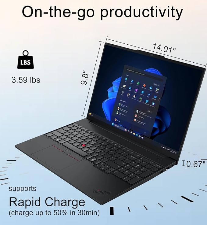 Lenovo ThinkPad E16, 16" Touchscreen, AMD Ryzen 7 250, 16GB DDR5, 512GB SSD | Business AI PC Laptop, FHD+ Anti-Glare, > Intel Ultra 7 155U, Numeric Keypad, IR Webcam, Thunderbolt 4, Ethernet, Win 11 Pro - Image 5