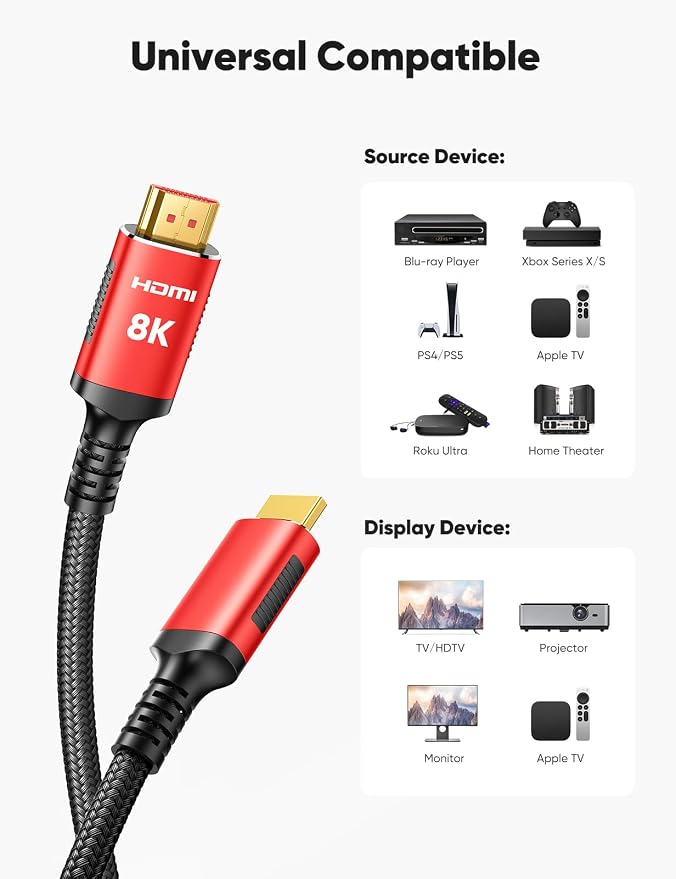 Snowkids 10K 8K HDMI 2.1 Cable 10FT 2-Pack, 48Gbps Ultra High Speed HDMI - Image 9