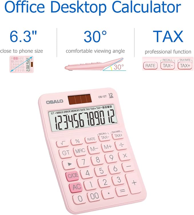 Pocket Small Size Desk Calculator, 12 Digit Large LCD Display, Basic Tax - Image 4