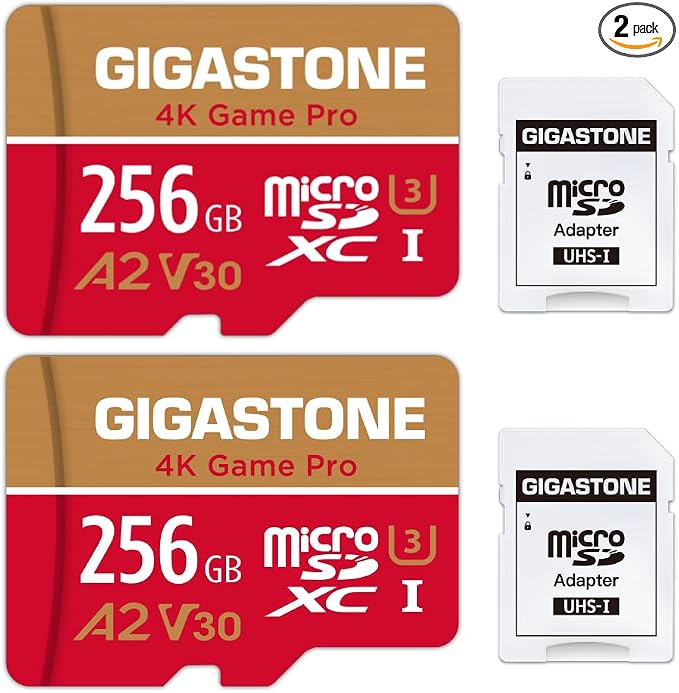【for Switch 1 Only】 GIGASTONE 256GB Micro SD Card 2-Pack, 4K Game Pro, A2 V30 by Gigastone