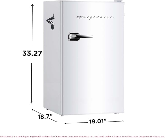 Frigidaire Retro Compact Fridge with Chiller, 3.2 cu ft Countertop Fridge with Built-In Bottle Opener, Compact Refrigerator for Office, Bedroom, Dorm Room or Cabin - 18.7"D x 19.01"W x 33.27"H (White) - Image 5