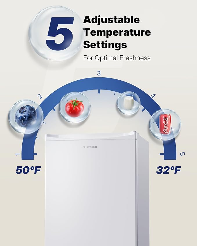 Upstreman 3.2 Cu.Ft Mini Fridge with Freezer, White-BR321 | Adjustable Thermostat, Energy Saving, Low Noise, Reversible Door, Small Refrigerator for Dorm, Bedroom, Office - Image 3
