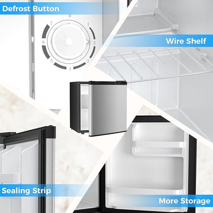 Antarctic Star Compact Refrigerator Mini Fridge with Freezer, Single Reversible Door, Dorm Fridge, Wire Shelf, Defrost Button, for Bedroom, Office, kitchen, 1.7 Cu. Ft, Steel - Image 5