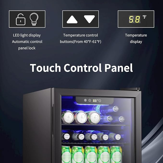 Antarctic Star Mini Fridge-95 Can Beverage Refrigerator Wine Cooler Clear Front Glass Door Small Drink Touch Screen for Soda Beer Bar Office Home 2.6 cu.ft | 95 Can Capacity, Clear Front Glass Door, Touch Screen for Soda Beer Bar Office Home - Image 3