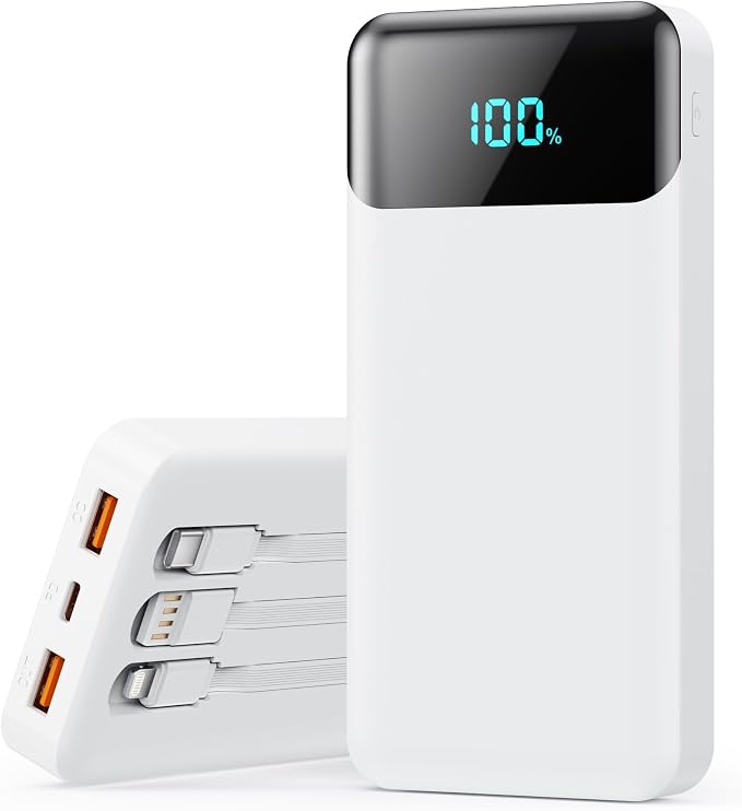 Portable Charger Power Bank 40800mAh with 3 Built-in Cables,25W Fast Phone Charging Portable Battery Pack,5 Outputs Travel Essentials Outdoor External Battery for iPhone 17/16,Galaxy Android etc-White by LanLuk