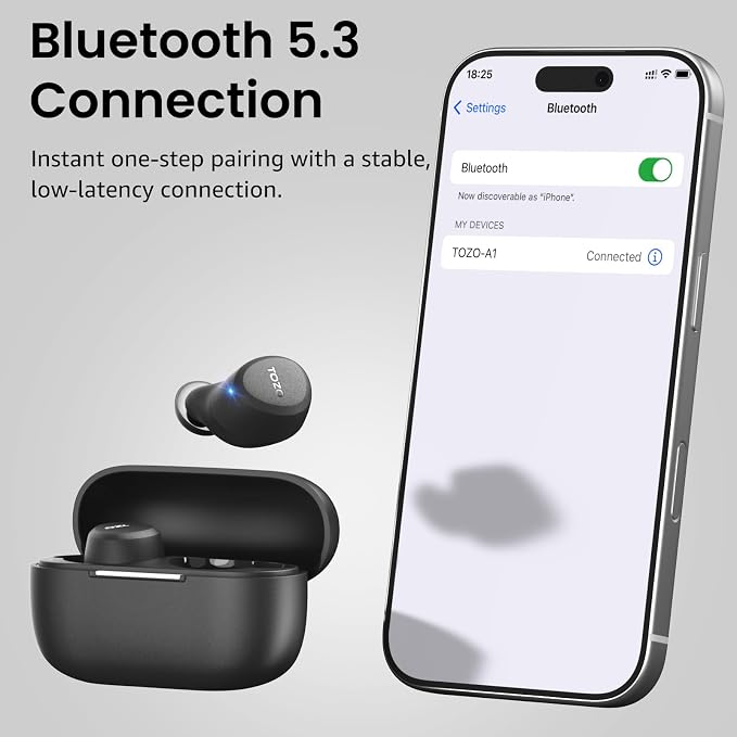 TOZO A1 Wireless Earbuds Bluetooth 5.3 Light Weight in Ear Headphones | IPX5 Waterproof, 2 Mics for AI Calls, Immersive Premium Sound Bass Ear buds with Charging Case, 32 Presets EQ via TOZO App - Image 7